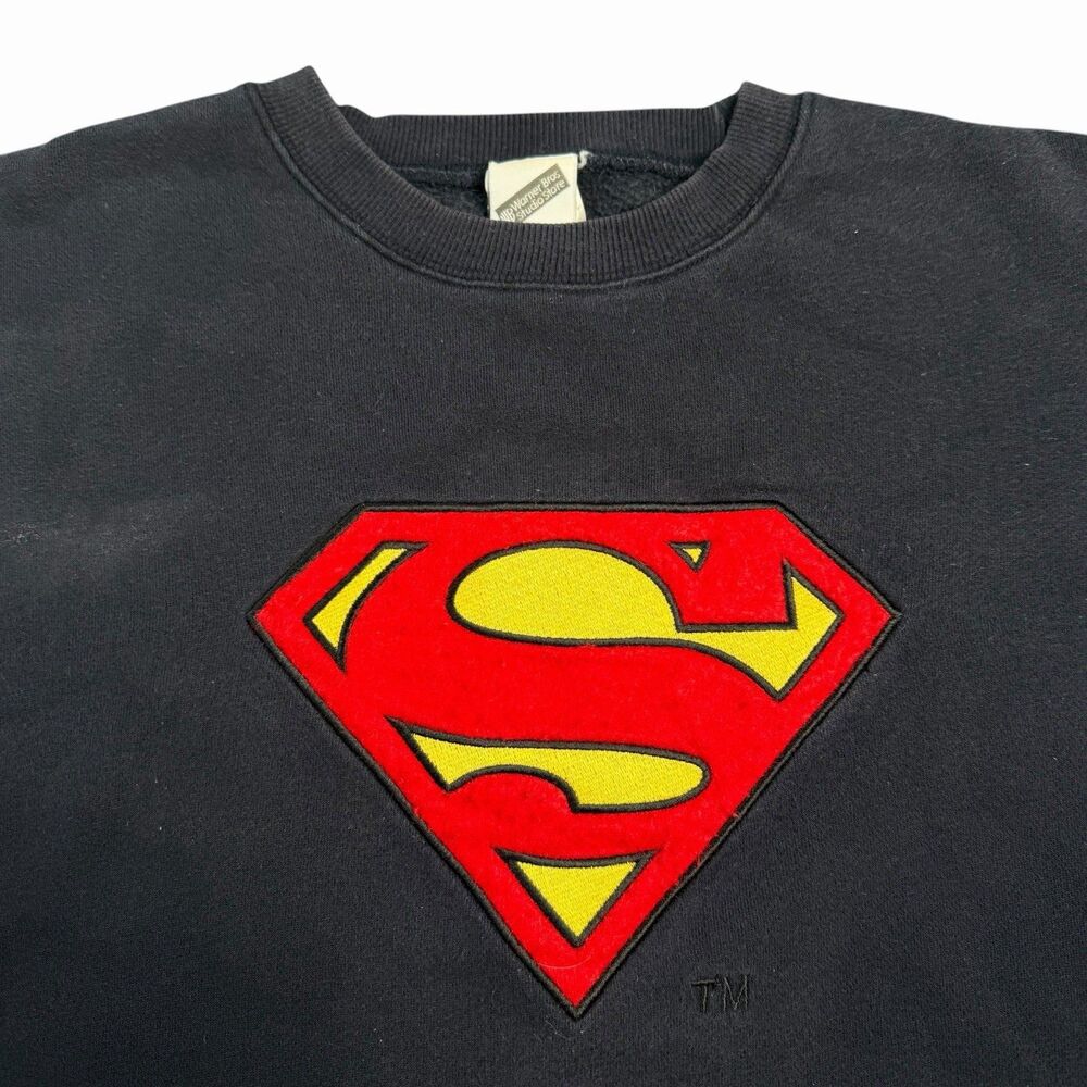 Vintage Superman DC Comics Sweatshirt Mens  XXL Black Big Logo Warner Bros 90s